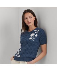 Lauren by Ralph Lauren - Floral Cable-knit Short-sleeve Jumper - Lyst