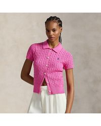 Polo Ralph Lauren - Cardigan polo in cotone a trecce - Lyst