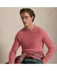 Polo Ralph Lauren - Suede-Patch Cable-Knit Sweater - Lyst