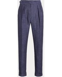Ralph Lauren Purple Label Pantalón de lino y algodón con raya - Azul