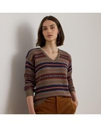 Ralph Lauren - Pull Col En V Fair Isle En Coton Et Lin - Lyst
