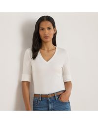 Ralph Lauren - Camiseta De Algodón Con Cuello De Pico - Lyst