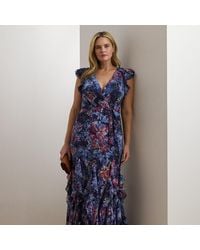Ralph Lauren - Ralph Lauren Print Ruffle-Trim Crinkle Georgette Gown - Lyst