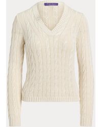Ralph Lauren - Cable-Knit Silk V-Neck Jumper - Lyst