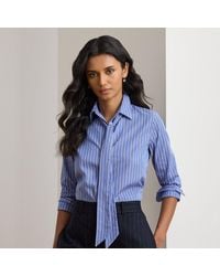 Ralph Lauren - Ralph Lauren Classic Fit Striped Tie-Neck Shirt - Lyst