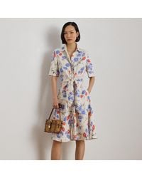 Ralph Lauren - Floral Tie-Front Linen Shirt Dress - Lyst