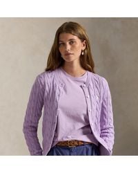 Ralph Lauren - Cable-Knit Cotton Crewneck Cardigan - Lyst