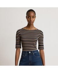 Ralph Lauren - Striped Stretch Cotton Boatneck T-Shirt - Lyst