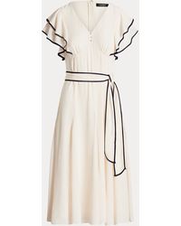 Ralph Lauren Kleid aus Georgette mit Gürtel - Natur