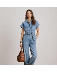 Ralph Lauren - Belted Wide-Leg Denim Jumpsuit - Lyst