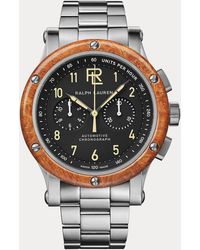 Ralph Lauren - 42 Mm Stalen Chronograaf Met Houten Kast - Lyst
