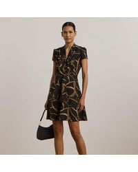 Ralph Lauren - Belting-Print Crepe Tie-Front Dress - Lyst