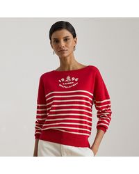 Ralph Lauren - Logo Striped Cotton Boatneck Jumper - Lyst