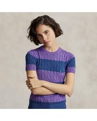 Ralph Lauren - Striped Cable-knit Short-sleeve Sweater - Lyst