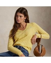 Polo Ralph Lauren - Wollen-Kasjmier Kabeltrui Met V-Hals - Lyst