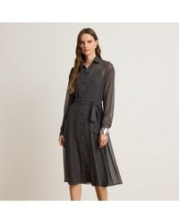 Ralph Lauren - Glen Plaid Belted Chiffon Shirtdress - Lyst