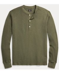 RRL - Garment-dyed Waffle-knit Henley Shirt - Lyst