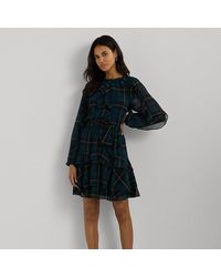 Ralph Lauren - Ralph Lauren Plaid Ruffle-trim Georgette Tiered Dress - Lyst