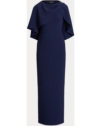 Ralph Lauren Vestido largo de crepé con capa - Azul