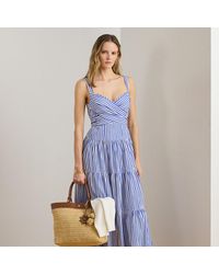 Ralph Lauren - Striped Cotton Broadcloth Tiered Dress - Lyst