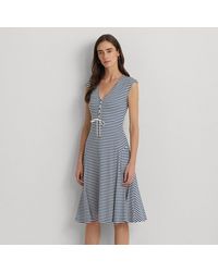 Lauren by Ralph Lauren - Striped Cotton Blend Jersey Dress - Lyst