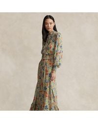 Polo Ralph Lauren - Vestido de georgette arrugado con flores - Lyst