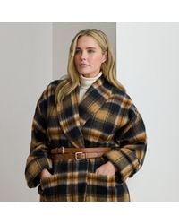 Ralph Lauren - Ralph Lauren Plaid Wool-Blend Shawl-Collar Wrap Coat - Lyst