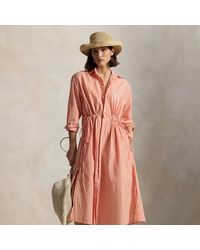 Polo Ralph Lauren - Striped Cotton-Linen Drawcord Shirt Dress - Lyst