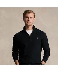 Ralph Lauren - Mesh-knit Cotton Quarter-zip Sweater - Lyst