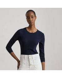 Ralph Lauren - Cotton-blend Long-sleeve Top In Lauren Navy - Size Xl - Lyst