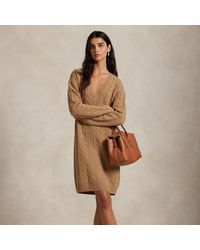 Polo Ralph Lauren - Cable Wool-Cashmere V-Neck Sweater Dress - Lyst