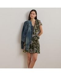 Ralph Lauren - Ralph Lauren Floral Belted Crinkle Georgette Dress - Lyst