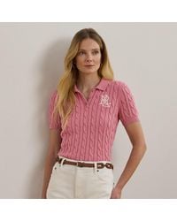 Ralph Lauren - Ralph Lauren Cable-Knit Cotton Polo Sweater - Lyst