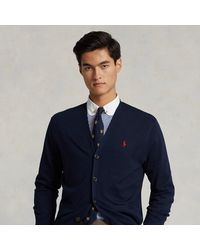 Polo Ralph Lauren Pima Cotton V Neck Jumper, Hunter Navy at John