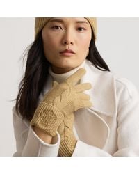 Ralph Lauren - Embroidered-Crest Metallic Knit Gloves - Lyst