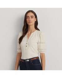Lauren by Ralph Lauren - Jersey Henley-shirt Met Kant En Pofmouw - Lyst