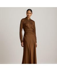 Ralph Lauren - Pleated Button-Up Charmeuse Gown - Lyst