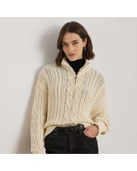 Ralph Lauren - Aran-Knit Cotton Quarter-Zip Pullover - Lyst