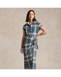 Ralph Lauren - Plaid Cotton Faux-wrap Shirtdress - Lyst