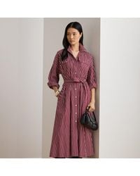 Ralph Lauren - Striped Belted Broadcloth Shirt Dress - Lyst