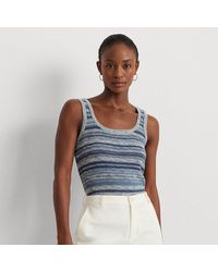 Lauren by Ralph Lauren Striped Linen-cotton Sweater Tank Top in Blue | Lyst
