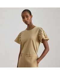Ralph Lauren - Eyelet Cotton Jersey & Broadcloth Top - Lyst