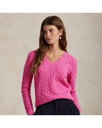 Polo Ralph Lauren - Wollen-Kasjmier Kabeltrui Met V-Hals - Lyst