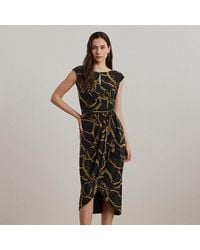 Ralph Lauren - Jersey Jurk Met Riemprint En Strik Voor - Lyst