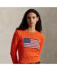 Polo Ralph Lauren - Flag Cable-Knit Cotton Cropped Jumper - Lyst