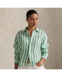 Polo Ralph Lauren - Wide Cropped Gingham Linen Shirt - Lyst