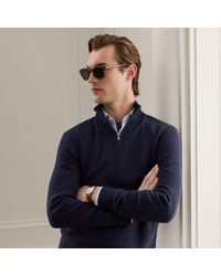 Ralph Lauren - Piqué-Knit Wool Quarter-Zip Sweater - Lyst