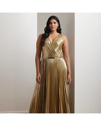 Ralph Lauren - Ralph Lauren Belted Metallic Chiffon Surplice Gown - Lyst