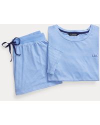 Ralph Lauren Gestreifter Jersey-Pyjama mit Logo - Blau