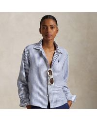 Ralph Lauren - Wide Cropped Gingham Linen Shirt - Lyst